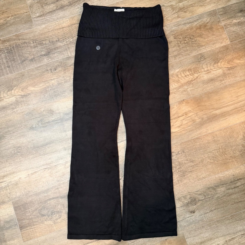 NEW Aeropostale Women XL Black Knit Flare Sweater Pant Ribbed Fold Over WaistY2K